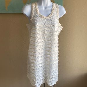 Sheer crochet lace cream swimsuit coverup dress small off white slip free people